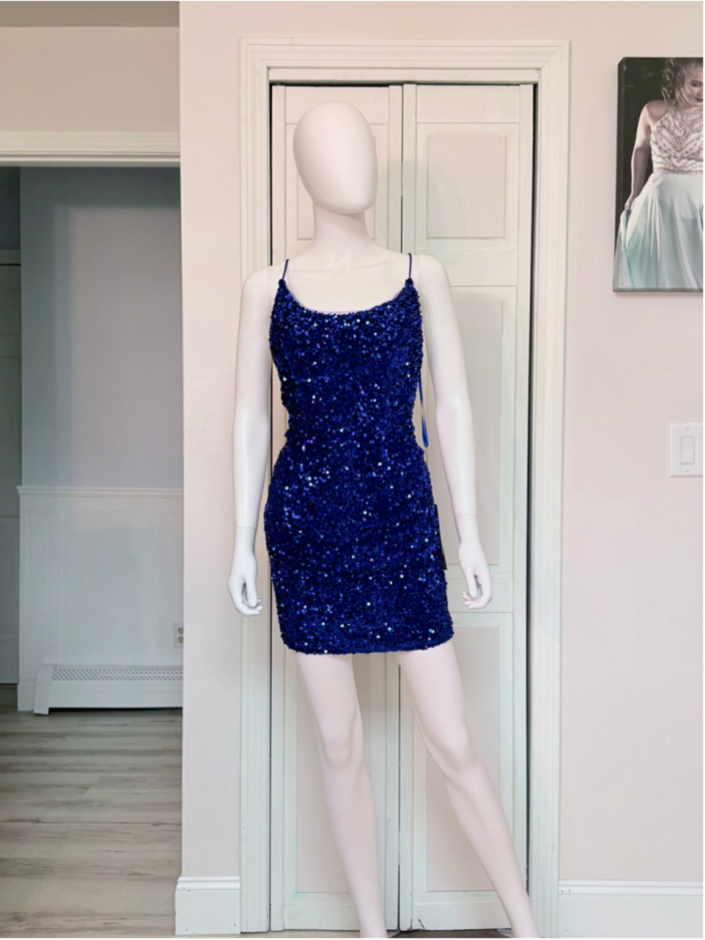 Size 10 Royal Blue Velvet Sequin Bodycon Mini Dress Party Homecoming Hoco Vegas